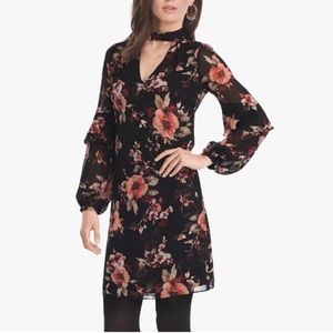 White House black market long sleeve floral choker shift dress size small